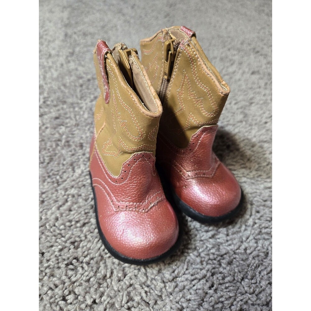 Baby Girl Roper Cowgirl Glittery Boots Pink Brown Size 4